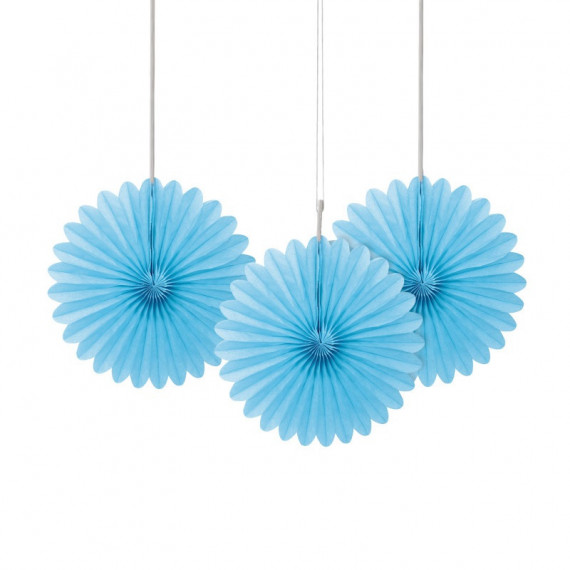 3 Light Blue Paper Fan Decorations 3 Light Blue Paper Fan Decorations