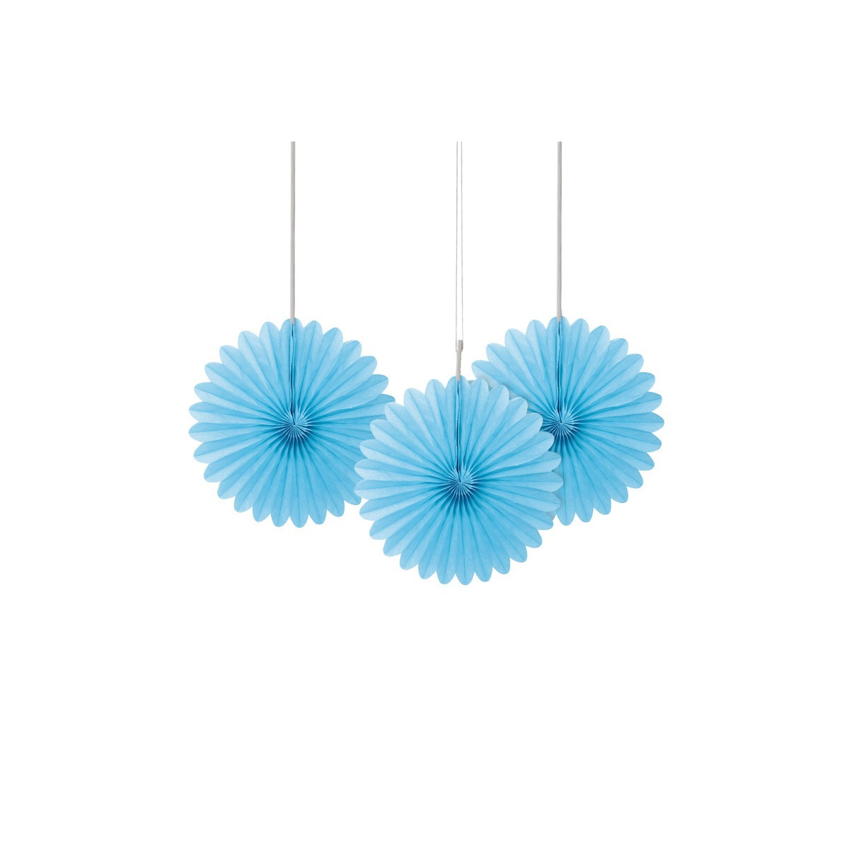 3 Light Blue Paper Fan Decorations 3 Light Blue Paper Fan Decorations