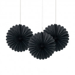 3 Black Paper Fan Decorations