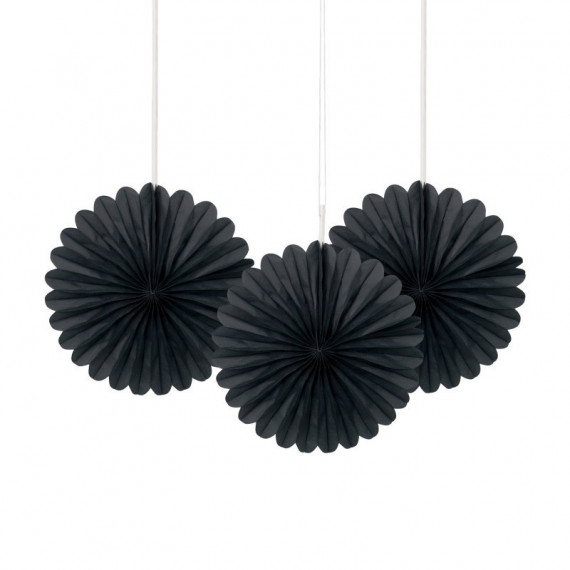 3 Black Paper Fan Decorations 3 Black Paper Fan Decorations