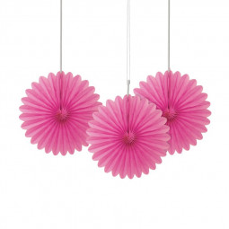 3 Hot Pink Paper Fan Decorations