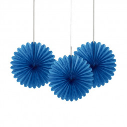 3 Dark Blue Paper Fan Decorations