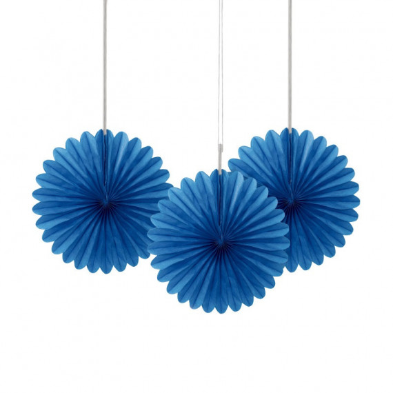 3 Dark Blue Paper Fan Decorations 3 Dark Blue Paper Fan Decorations