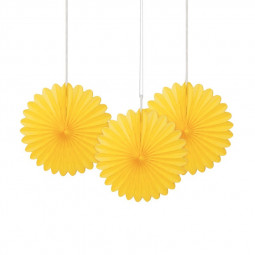 3 Yellow Paper Fan Decorations