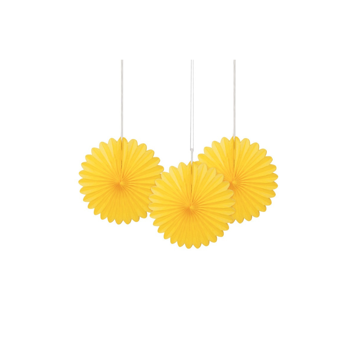 3 Yellow Paper Fan Decorations 3 Yellow Paper Fan Decorations
