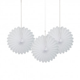 3 White Paper Fan Decorations