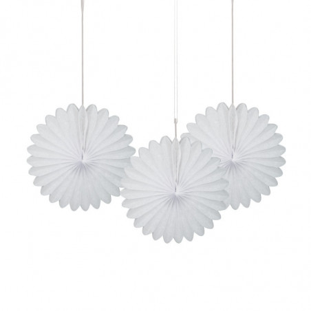 3 White Paper Fan Decorations