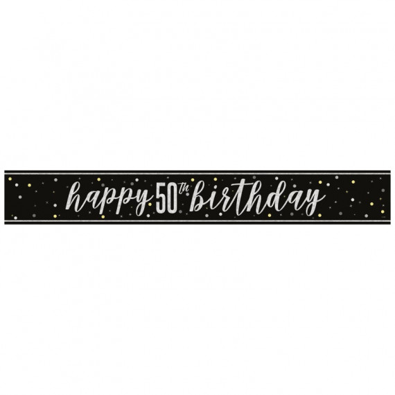 Black 50th Birthday Banner