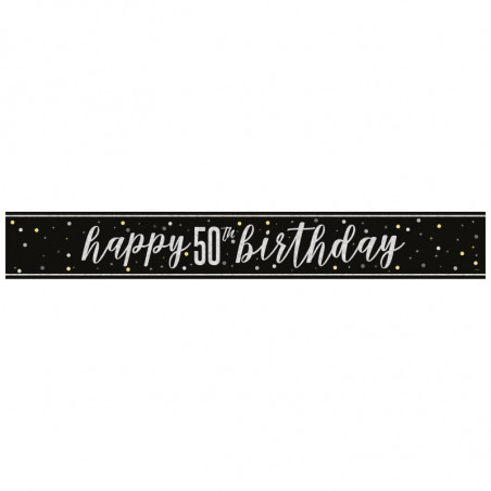 Black 50th Birthday Banner