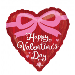 Bow Happy Valentine's Day Red Heart Foil Balloon - Inflated