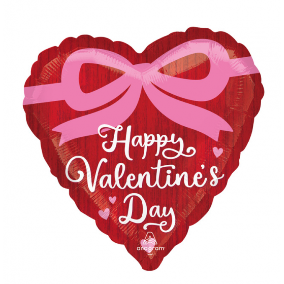 Bow Happy Valentine's Day Red Heart Foil Balloon - Inflated