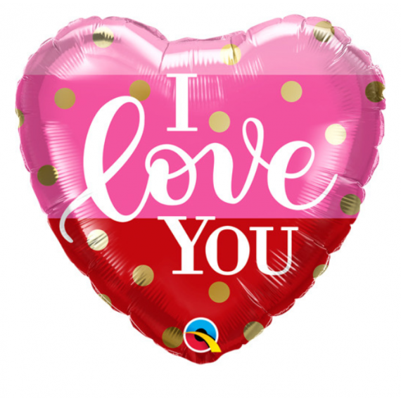 I Love You Red & Pink Heart Foil Balloon- Inflated