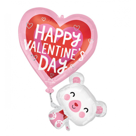 Valentine Floating Bear Foil Balloon- Inflated
