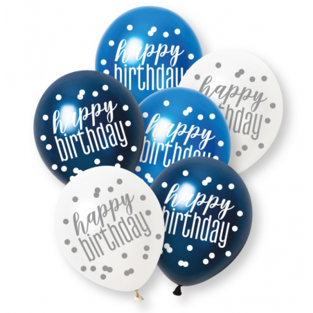 Blue Happy Birthday Latex Balloons - Inflation Options