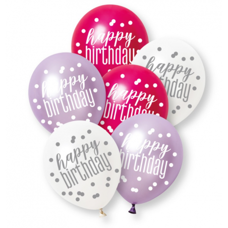Pink Happy Birthday Latex Balloons - Inflation Options