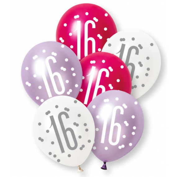 Pink Age 16 Latex Balloons - Inflation Options