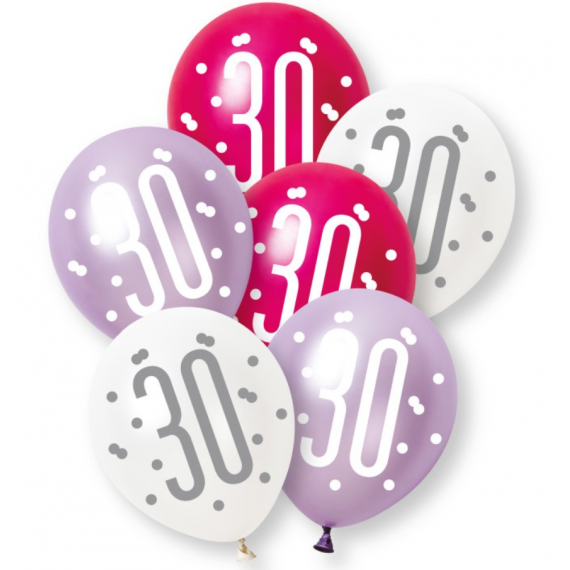 Pink Age 30 Latex Balloons - Inflation Options