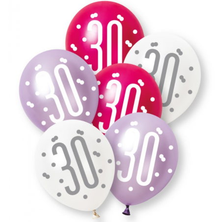 Pink Age 30 Latex Balloons - Inflation Options