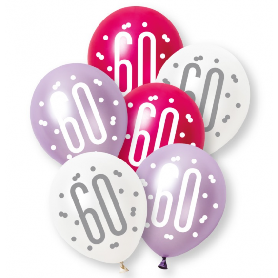 Pink Age 60 Latex Balloons - Inflation Options