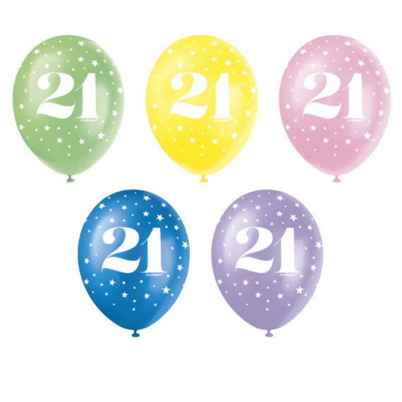 Multicoloured Age 21 Latex Balloons - Inflation Options
