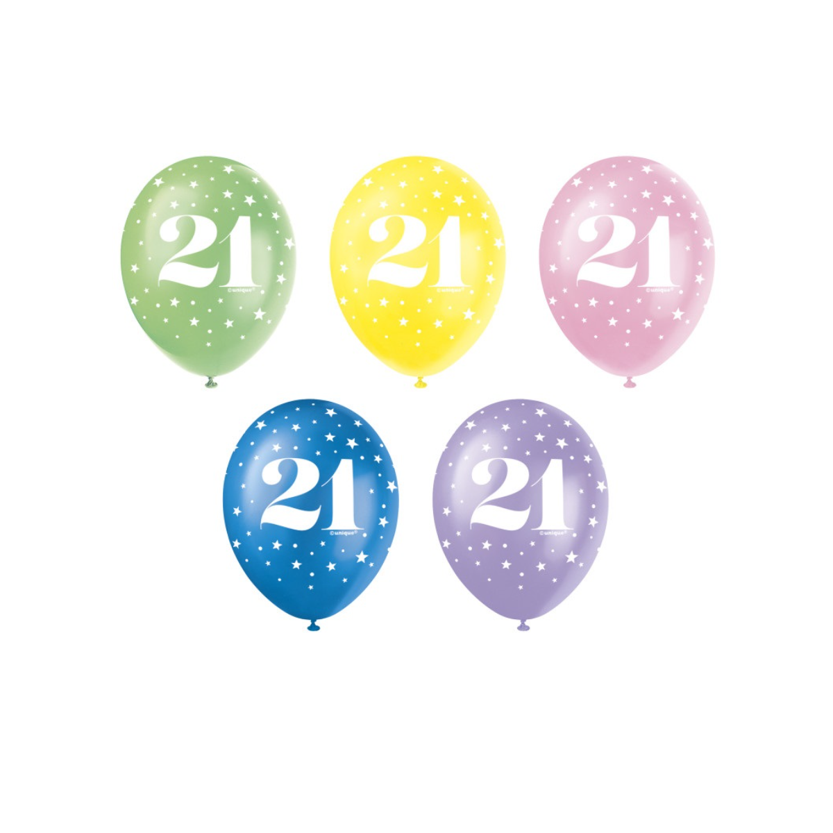 Multicoloured Age 21 Latex Balloons - Inflation Options