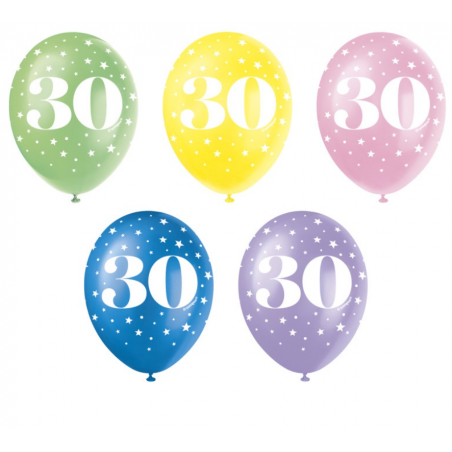 Multicoloured Age 30 Latex Balloons - Inflation Options