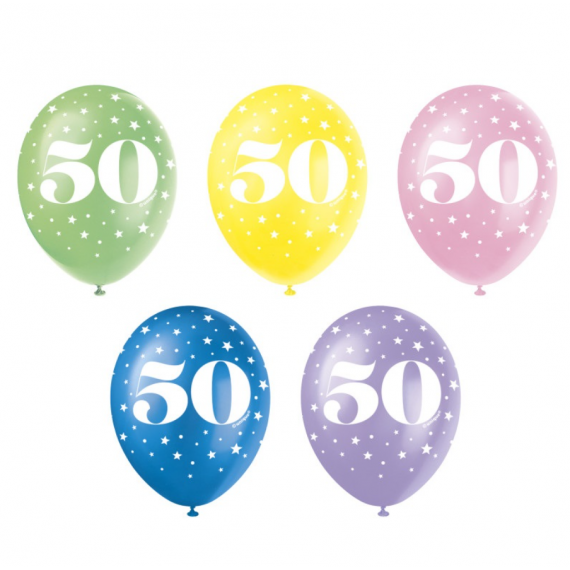 Multicoloured Age 50 Latex Balloons - Inflation Options