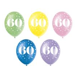 Multicoloured Age 60 Latex Balloons - Inflation Options