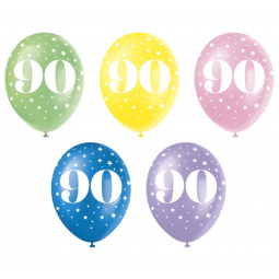 Multicoloured Age 90 Latex Balloons - Inflation Options