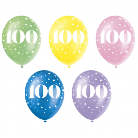Multicoloured Age 100 Latex Balloons - Inflation Options