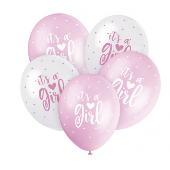 Pink It's A Girl Latex Balloons - Inflation Options