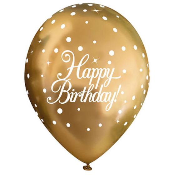Gold Happy Birthday Latex Balloons - Inflation Options
