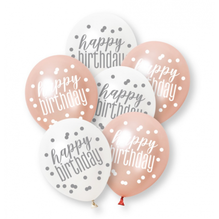 Rose Gold Happy Birthday Latex Balloons - Inflation Options