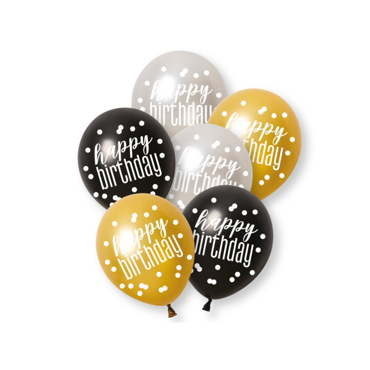 Black & Gold Happy Birthday Latex Balloons - Inflation Options