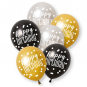 Black & Gold Happy Birthday Latex Balloons - Inflation Options