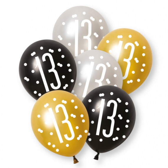 Black & Gold 13 Latex Balloons - Inflation Options