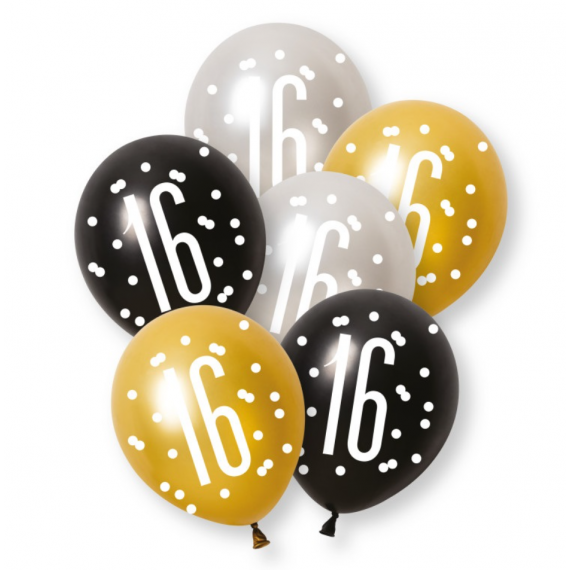 Black & Gold 16 Latex Balloons - Inflation Options