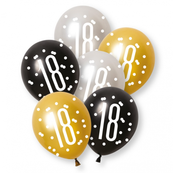 Black & Gold 18 Latex Balloons - Inflation Options