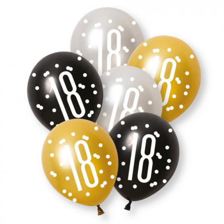 Black & Gold 18 Latex Balloons - Inflation Options