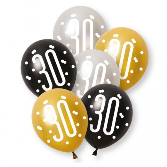 Black & Gold 30 Latex Balloons - Inflation Options