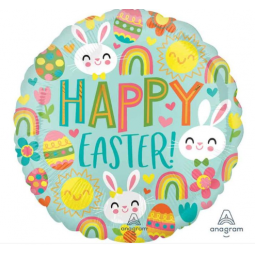 Happy Easter Icons Round Foil Balloon - Inflated