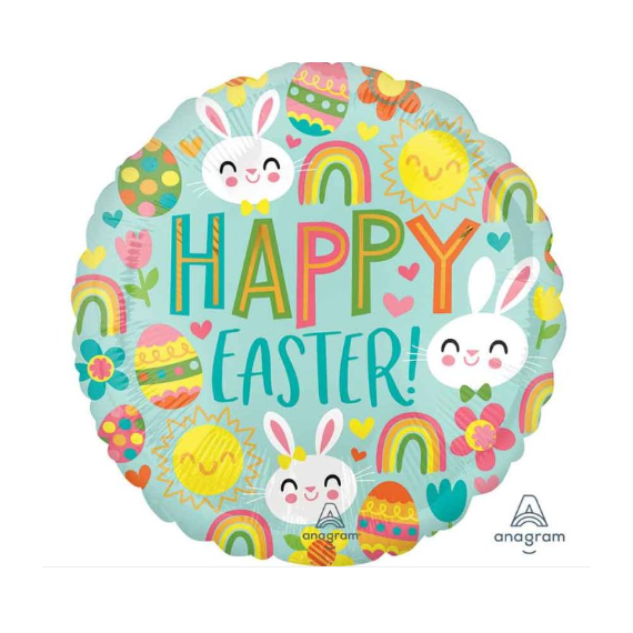 Happy Easter Icons Round Foil Balloon - Inflated