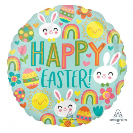 Happy Easter Icons Round Foil Balloon - Inflated