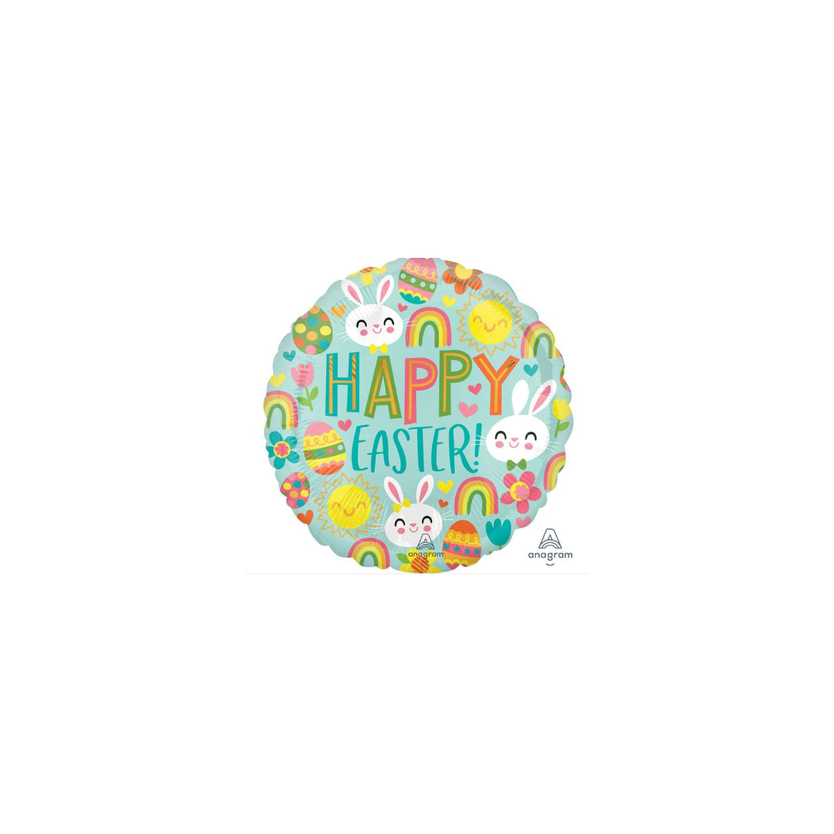 Happy Easter Icons Round Foil Balloon - Inflated