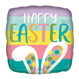 Happy Easter Bunny Ears Square Foil Balloon - Inflated
