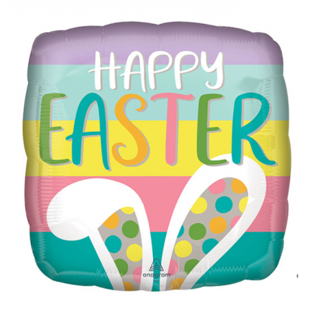 Happy Easter Bunny Ears Square Foil Balloon - Inflated