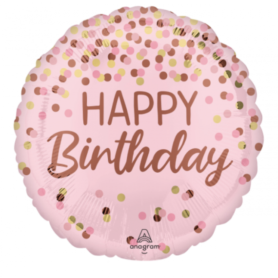 Pretty Pink Happy Birthday Round Foil Balloon - Inflated