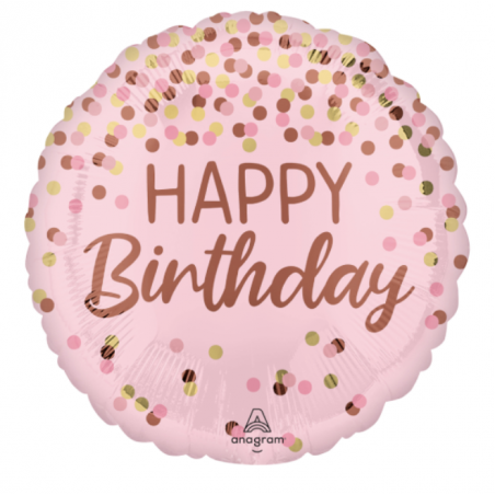 Pretty Pink Happy Birthday Round Foil Balloon - Inflated
