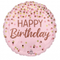 Pretty Pink Happy Birthday Round Foil Balloon - Inflated