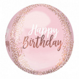 Rose Gold Blush Happy Birthday Orbz Balloon - Inflated